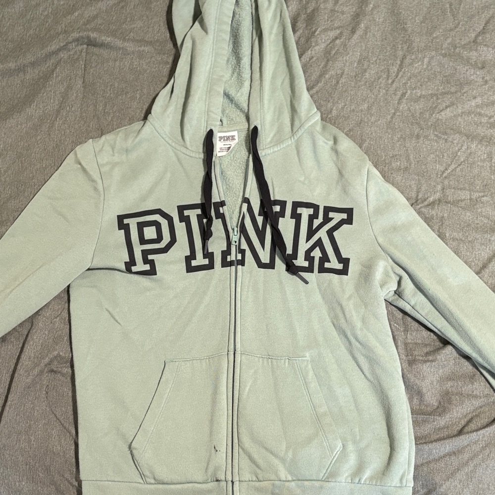 PINK Victoria's Secret Light Green Hoodie with Black Accents